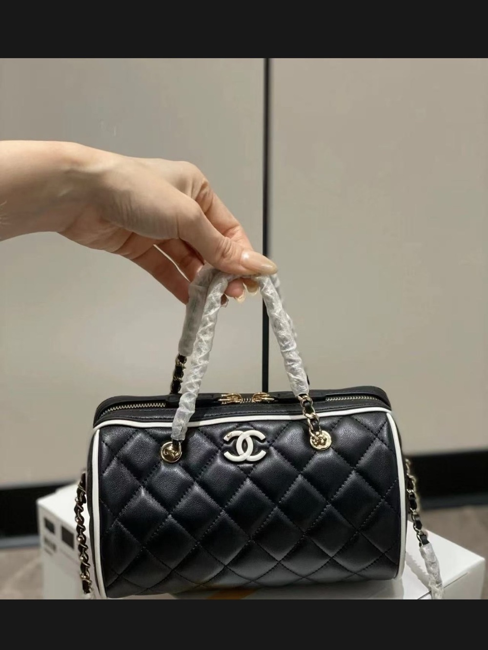 Quilted Black Chain-Handle Crossbody Bag